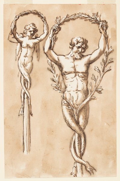 Twee figuren als toppen van palen door Giuseppe Barberi
