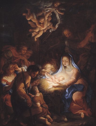 De aanbidding van de herders door Giuseppe Bartolomeo Chiari