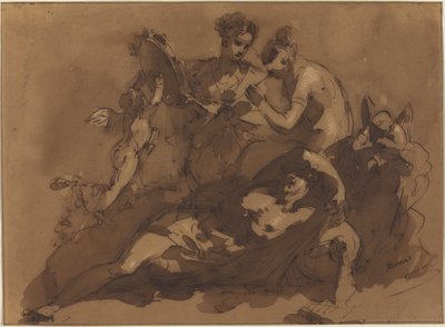 Een mythologische scène met zeegoden door Giuseppe Bernardino Bison