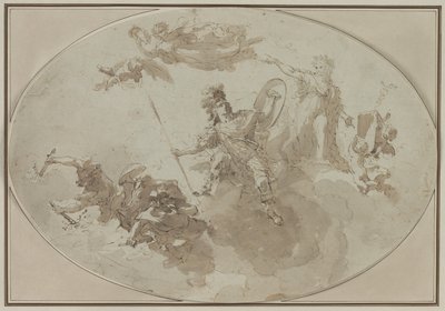 Plafondstudie: Allegorie van vrede en oorlog door Giuseppe Bernardino Bison