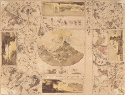 Ontwerpen voor de decoratie van een plafond door Giuseppe Bernardino Bison