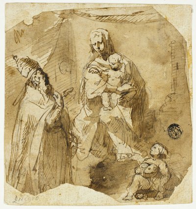 Madonna en Kind met Kind Johannes de Doper en Kerkelijke Heilige door Giuseppe Bernardino Bison