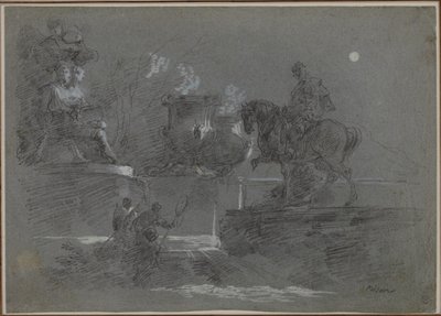 Monumentale sculptuur in een maanverlicht park door Giuseppe Bernardino Bison