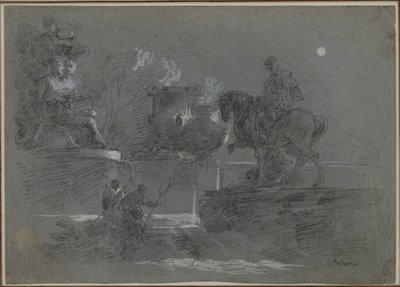 Monumentale Sculptuur in een Park bij Maanlicht door Giuseppe Bernardino Bison