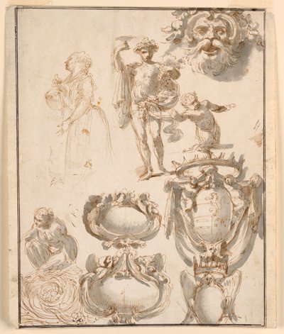 Blad met schetsen door Giuseppe Bernardino Bison