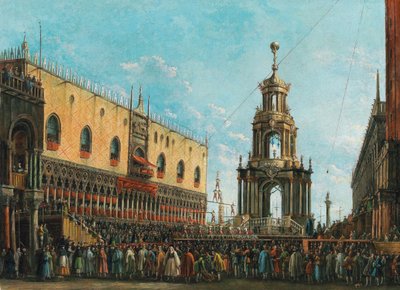 Het Giovedì Grasso Festival voor het Dogenpaleis in Venetië, 1830s door Giuseppe Bernardino Bison