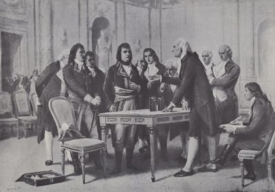 Alessandro Volta demonstreert zijn batterij aan Napoleon, Eerste Consul van Frankrijk, 1801 door Giuseppe Bertini