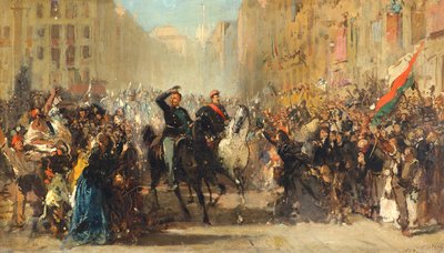 Intocht van Napoleon III en Vittorio Emanuele II in Milaan, 8 juni 1859 door Giuseppe Bertini