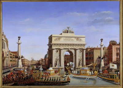 Bezoek van Napoleon I aan Venetië van 28 november tot 8 december 1807: binnenkomst van de keizer in gondel op het Canal Grande door Giuseppe Borsato
