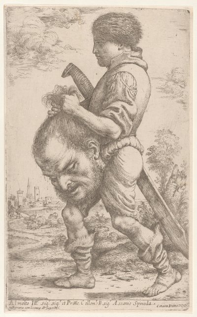 David draagt het hoofd van Goliath, dat hij bij het haar vasthoudt door Giuseppe Caletti