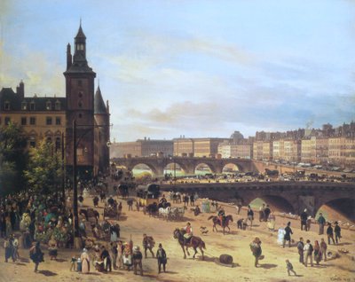 De bloemenmarkt, de Horlogetoren, de Pont au Change en de Pont Neuf door Giuseppe Canella