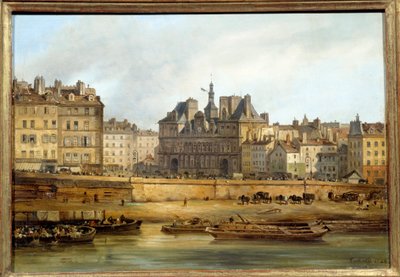 Het stadhuis en de Place de Greve gezien vanaf het Ile de la Cite in Parijs door Giuseppe Canella