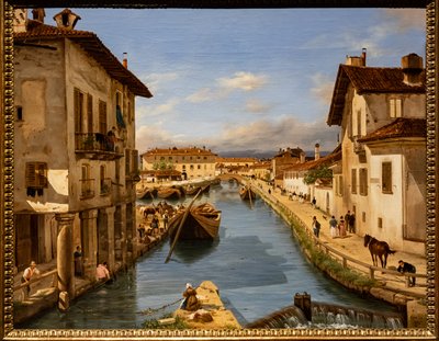 Uitzicht op het Naviglio Kanaal vanaf de brug van St. Mark door Giuseppe Canella