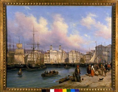 Zicht op de haven van Triëst, schilderij door G. Canelia door Giuseppe Canella