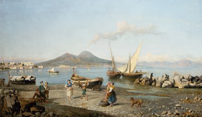 Een uitzicht op de baai van Napels door Giuseppe Carelli