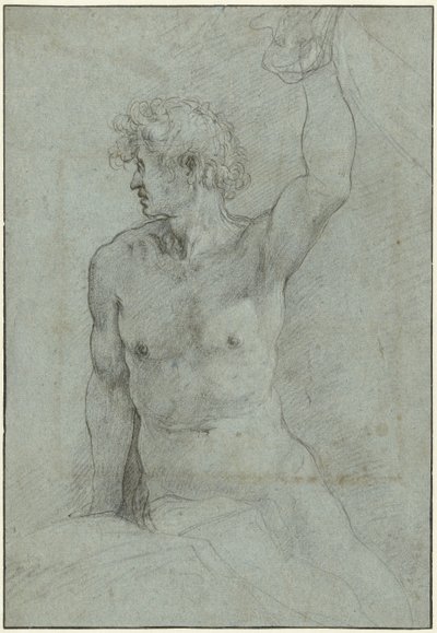 Naaktstudie van zittende jongeman door Giuseppe Cesari