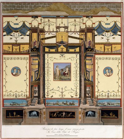 Een lengte van een lange muur in een kamer in een huis in Pompeii door Giuseppe Chiantarelli