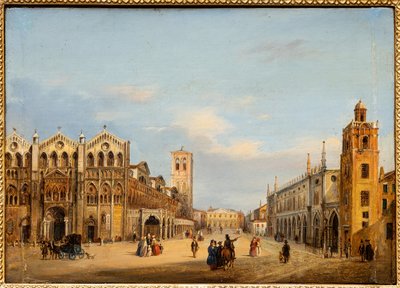 Trento en Trieste Plein in Ferrara (olie op paneel) door Giuseppe Chittò Barucchi