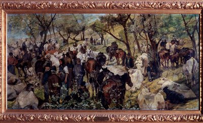 De markt in San Godenzo, Toscane door Giuseppe Fattori