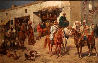 Ruiters voor een tweedehandswinkel. door Giuseppe Gabani