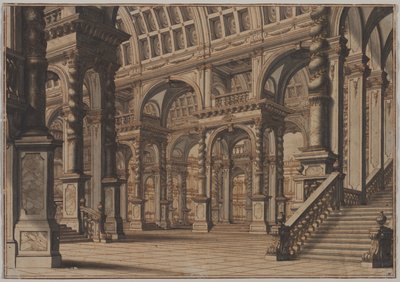 Monumentale Gewelfde Hal met Trap door Giuseppe Galli Bibiena