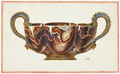 Bekken met geëmailleerde grepen, versierd met draak- en ramskoppen door Giuseppe Grisoni