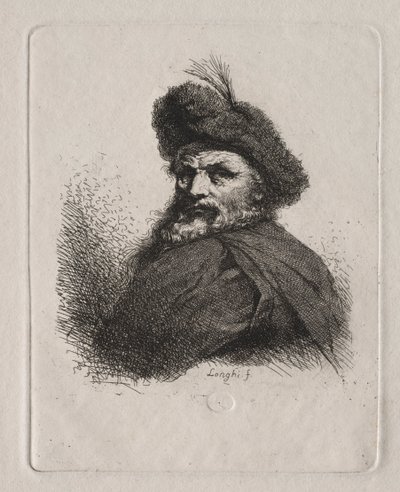 Buste van een man met een bontmuts door Giuseppe Longhi