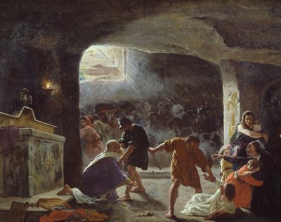 Eerste christenen gedood in catacomben door Giuseppe Mancinelli