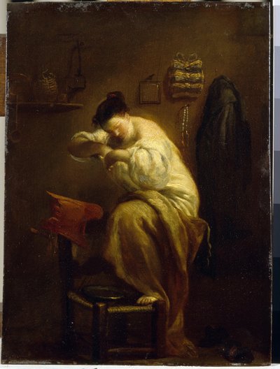 Vrouw op zoek naar vlooien door Giuseppe Maria Crespi