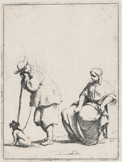 Staande boer met een hond en een zittende vrouw door Giuseppe Maria Crespi