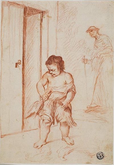 Studie van Twee Figuren (recto); Fragmentarische Kopie (verso) door Giuseppe Maria Crespi