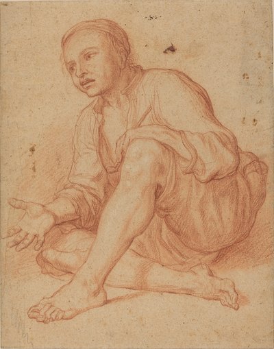 Jonge boer zittend op de grond [recto] door Giuseppe Maria Crespi