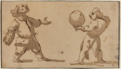 Een karikatuur met balspelers door Giuseppe Maria Mitelli