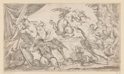 Aeneas en zijn metgezellen vechten met de Harpijen door Giuseppe Maria Mitelli