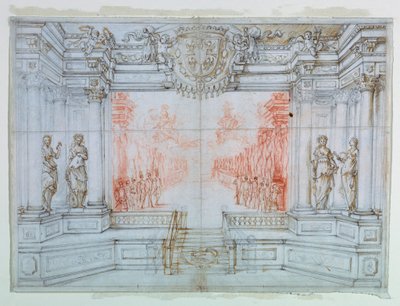 Tekening, Decorontwerp: Ballet Cele, 1674 door Giuseppe Maria Mitelli