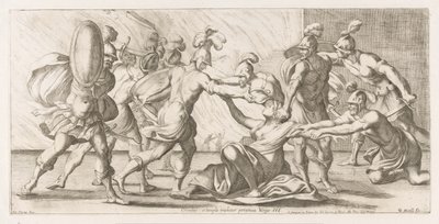 Grieken sleuren Cassandra uit de tempel door Giuseppe Maria Mitelli