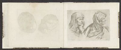 Twee bustes van oudere vrouwen naar rechts door Giuseppe Maria Mitelli