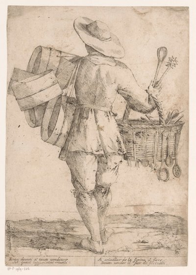 Verkoper van keukengereedschap (Straatverkopers in Bologna) door Giuseppe Maria Mitelli