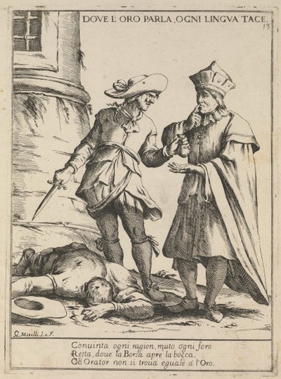Waar goud spreekt, zwijgt elke tong door Giuseppe Maria Mitelli