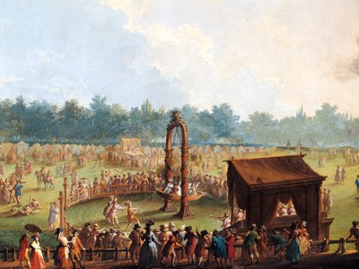 Viering bij Cascine ter ere van Ferdinand III, Spelen in weide van Grote Eik door Giuseppe Maria Terreni