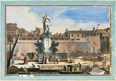 Uitzicht op Livorno: Quattro Mori monument (De Vier Moren) door Giuseppe Maria Terreni