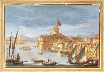 Uitzicht op de haven van Livorno door Giuseppe Maria Terreni