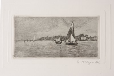 Boten in de Lagune door Giuseppe Miti Zanetti