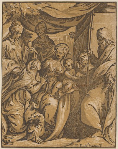 De Maagd en Kind met Heiligen door Giuseppe Nicolo Vicentino, after Camillo Boccaccino