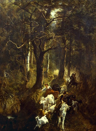 Weiden in Fontainebleau, door Giuseppe Palizzi door Giuseppe Palizzi