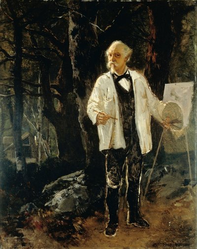 Zelfportret in het Bos van Fontainebleau door Giuseppe Palizzi