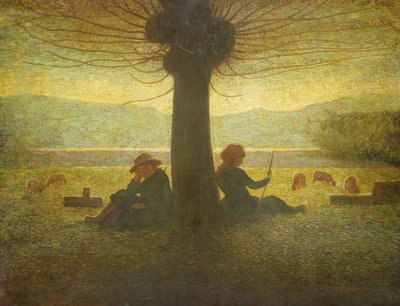Een herder en herderin rustend onder een boom, c.1905 door Giuseppe Pellizza da Volpedo