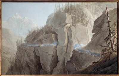Eerste Italiaanse veldtocht (1796-1797): De Fransen van het leger van Napoleon Bonaparte (1769-1821) dwingen de vijand het versterkte ravijn van La Clusse (Cluse) in de Vallee d