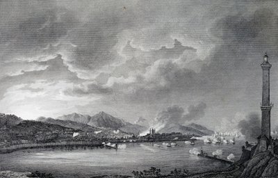Genua gebombardeerd door Engelse vloot, 25 mei 1800 (staalgravure) door Giuseppe Pietro Bagetti