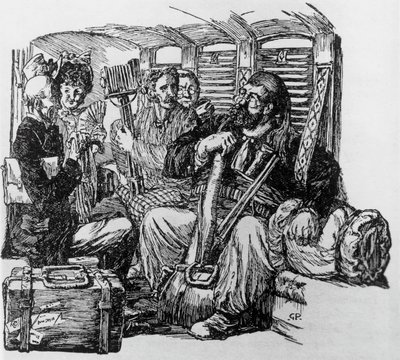 Tartarin in een koets voor Tartarin op de Alpen door Alphonse Daudet, Milaan door Giuseppe Porcheddu